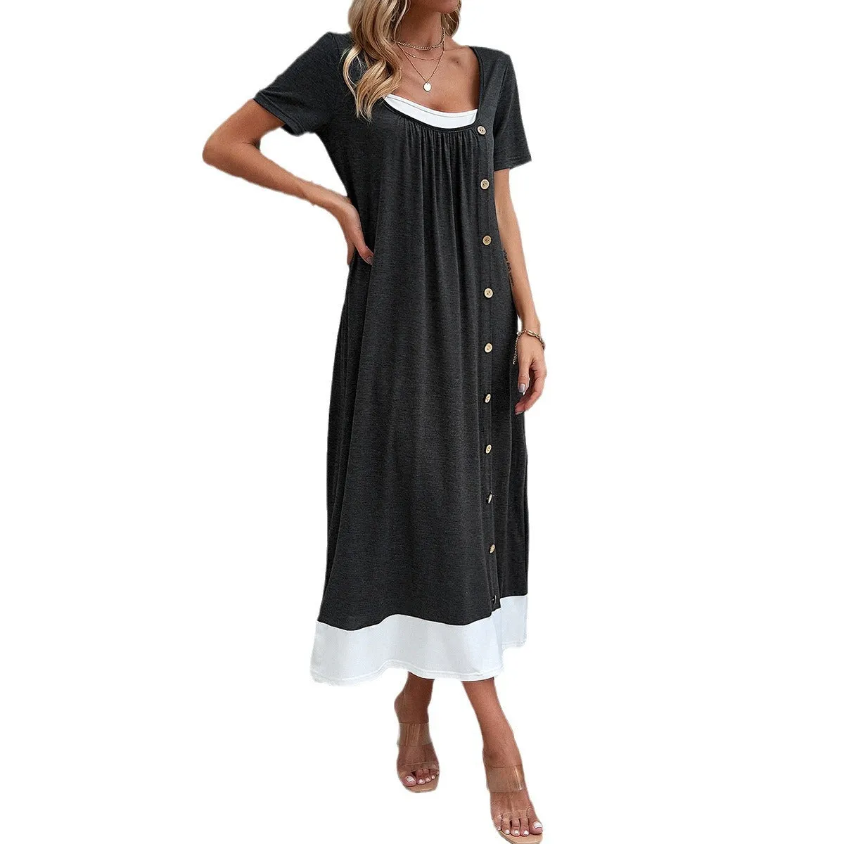 Women's Fashion Leisure Short Sleeve U-neck Dress