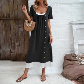 Women's Fashion Leisure Short Sleeve U-neck Dress