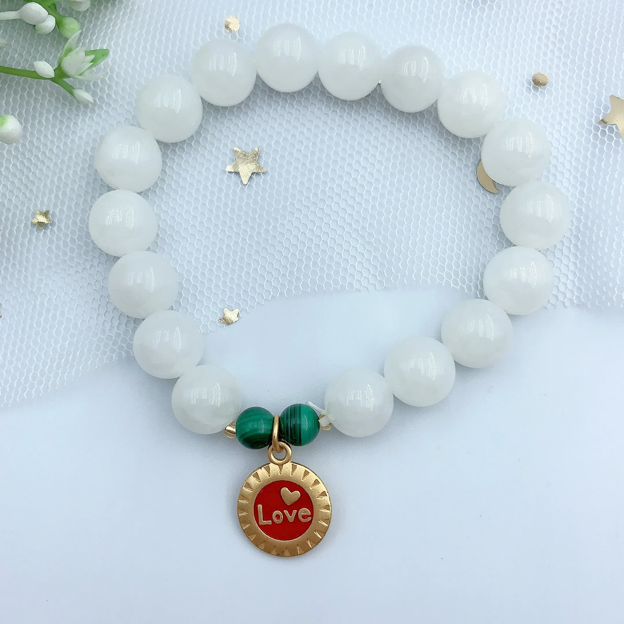 Women's Fashion White Marble Beads Gemstone Bracelet